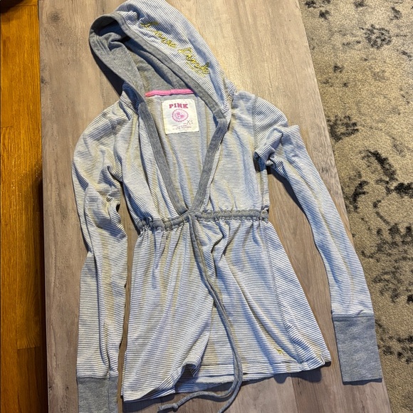 PINK Victoria's Secret Gray Striped Hoodie - Picture 1 of 4